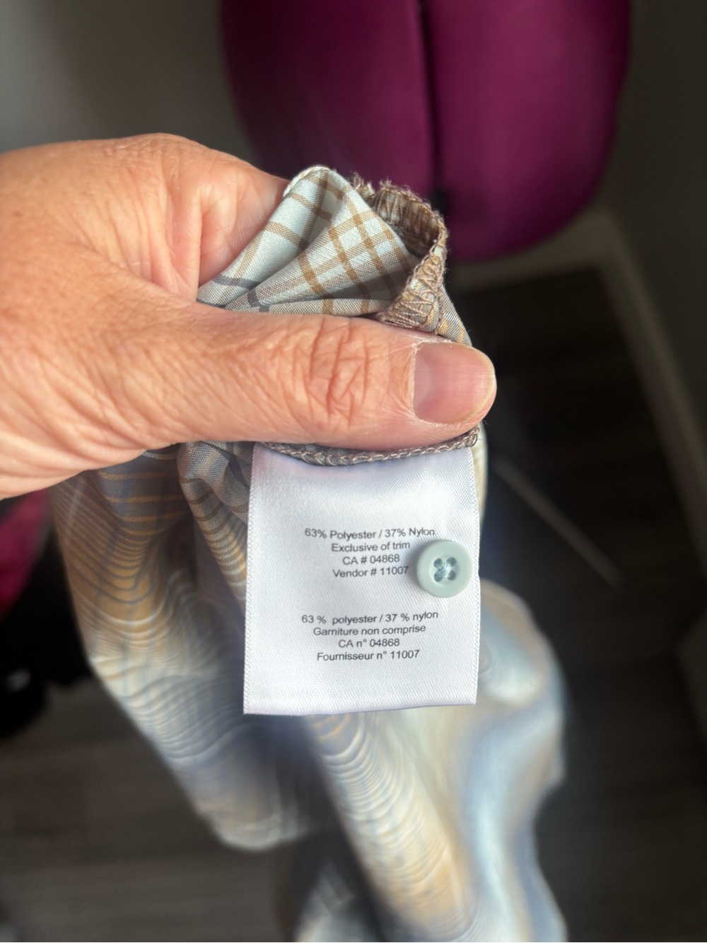 Plaid Button-Down Shirt dress in Gray and Tan - Picture 5 of 5